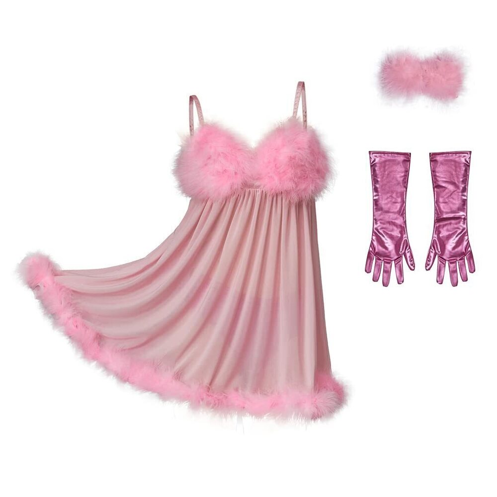 8660 Fembot Cosplay Costume Sexy Nightdress with Gloves-XL Pink